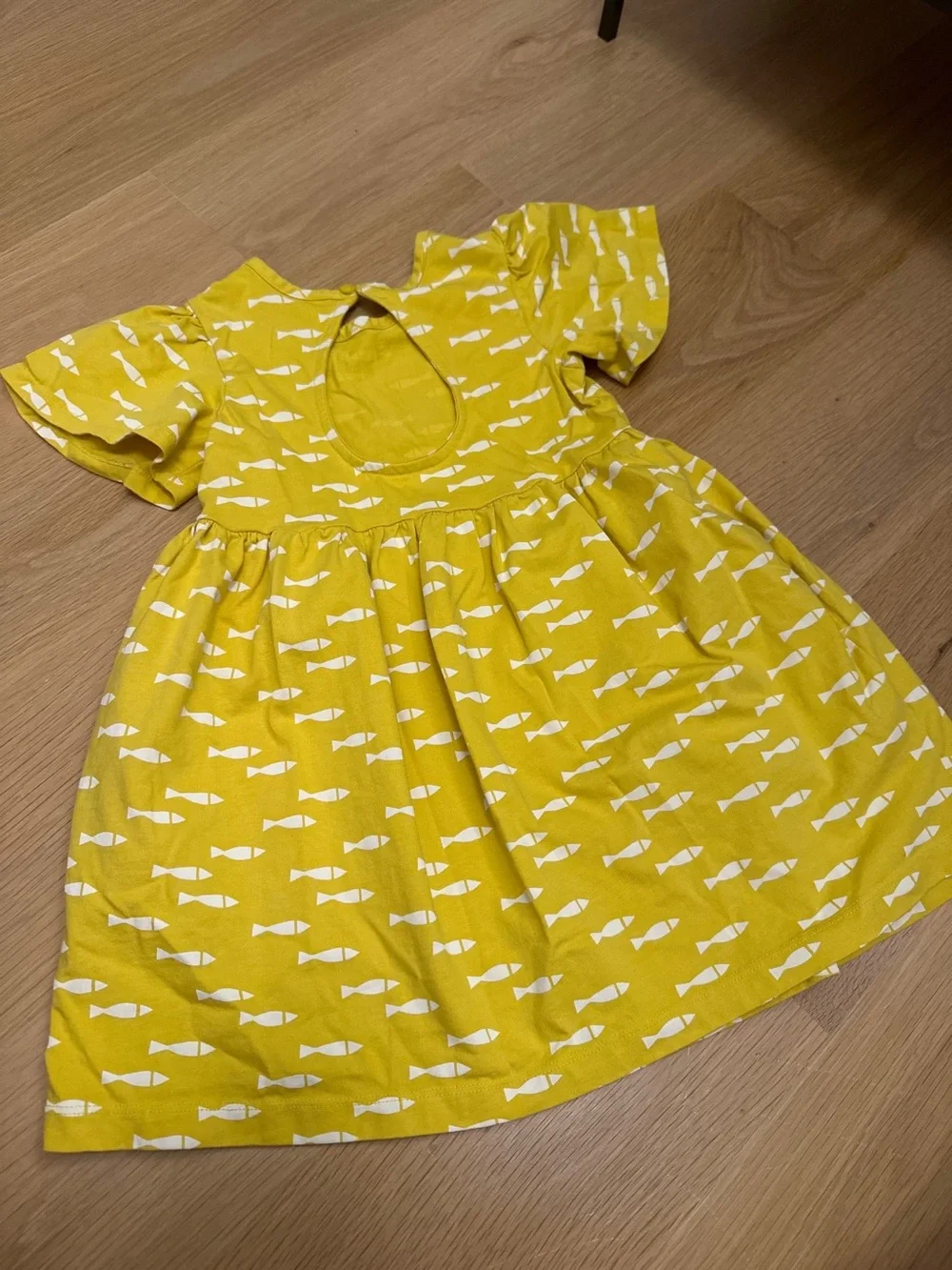 Hanna Andersson Yellow Fish-Print Short Sleeve Dress